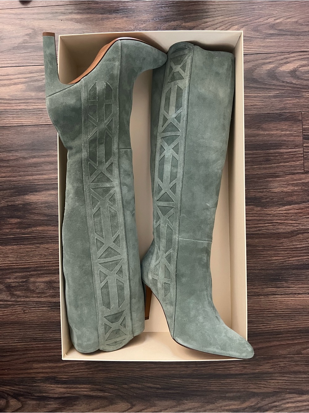 NWB Sezane Louisa Suede Boots in Vert D’eau (Size 8/8.5) - Picture 5 of 8